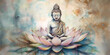 Abstract art of Buddha meditating on a lotus flower. Pastel light colors. Vesak Day concept.