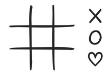 Tic Tac Toe Or Naughts And Crosses Blank Game Board With Hearts As Concept For Love In Vector Illustration