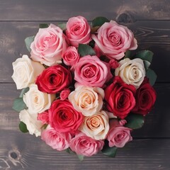 Wall Mural - Romantic bouquet with red and pink roses. Mother's Day Flowers Design concept.