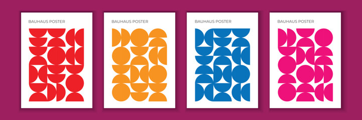 Aufkleber - Geometric circle shape red orange blue and pink colored bauhaus style swiss banner poster design.