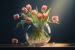 Illustration of cartoon tulips in a vase. Generative AI