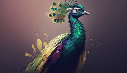 Naklejka na meble Peacock abstract wallpaper. Soft background with cute peafowl  bird in Pastel colors generative ai