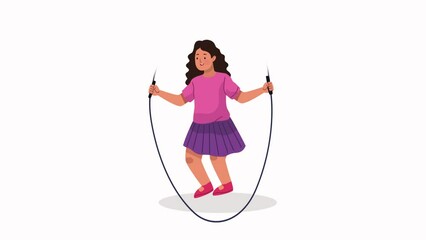 Canvas Print - little girl jumping rope character animation