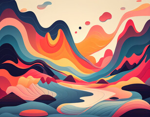 Abstract Wave Art Landscapes With Unique and Popping Colors Using Generative AI