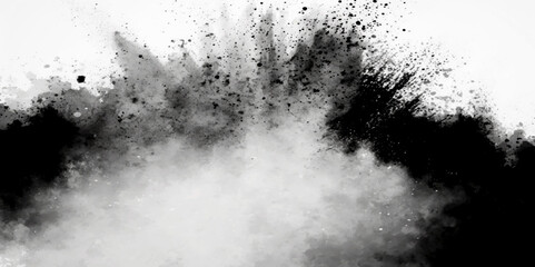 Distress floor black dirty old grain. Black Powder with ash and dust splashing with pieces of dirt and coal isolated on white. dirt overlay or screen effect use for grunge and vintage image style. 