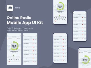 Wall Mural - Online Radio Mobile App UI Kit Including FM Radio, Station Screens for Responsive Websites.