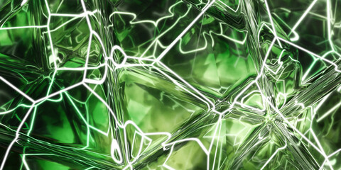 Poster - Photo of an abstract green background with geometric shapes and lines 3d render illustration