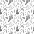 © Kseniia - Food seamless pattern. Vector illustration in sketch style. Vintage background for restaurant menu and decoration