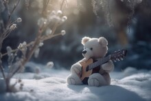 Soft Toy Bear Playing Guitar - Generative AI