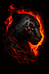 Poster - Close up of black and red tiger's face with flames. Generative AI.