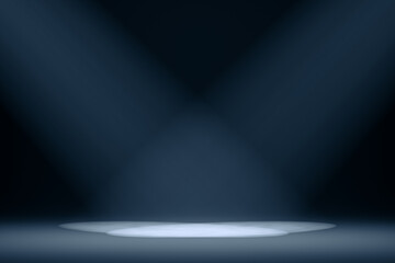 Wall Mural - 3d scene background with floor illuminated by round spot lights. stage with ray of the lights