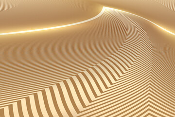 Poster - The abstract desert constructed by golden lines and the road stretching into the distance