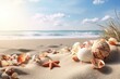 © Gelpi - Beautifull shells on the sand beach. Generative AI
