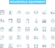© Nina - Household equipment linear icons set. Blender, Dishwasher, Refrigerator, Microwave, Toaster, Oven, Vacuum line vector and concept signs. Washer,Dryer,Iron outline illustrations