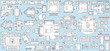 Collection of furniture and equipment top view for house plan. Interior icons set for bathrooms and living room, kitchen and bedroom (view from above). Vector blueprint for apartment floor plan