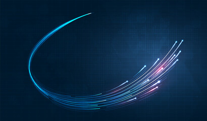 Leinwandbilder - Blue light streak, fiber optic, speed line, futuristic background for 5g or 6g technology wireless data transmission, high-speed internet in abstract. internet network concept. vector design.
