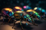 Fototapeta Konie - Beetles in iridescent rainbow colors. Generative AI