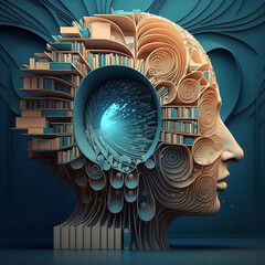 abstract head and books