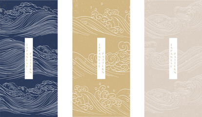 Abstract art background in vintage style. Chinese new year banner and card design. Hand drawn wave with Japanese pattern vector. Contemporary shapes in vintage template