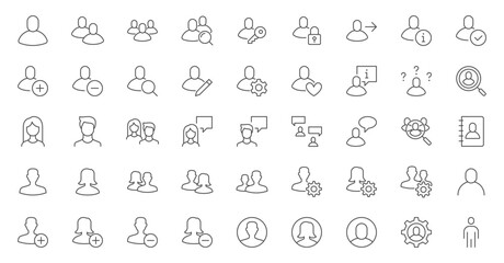 Wall Mural - User line icons set. People avatars, man and woman, team, group, anonymous gender portrait, person vector illustration. Outline signs for profile login. Editable Stroke