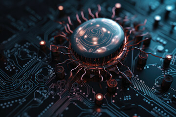 Poster - powerful futuristic computer processor generative ai