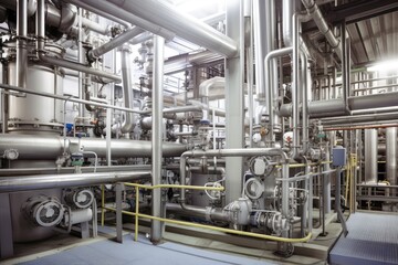 chemical plant, with piping and machinery visible, producing essential ingredients for modern life, created with generative ai