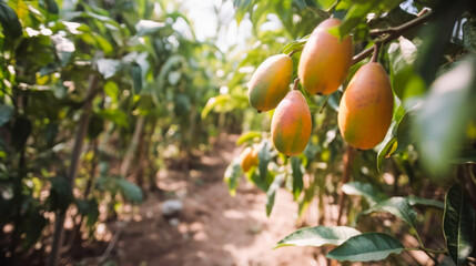 Sticker - mango garden, fruit tree cultivation with tropical fruits . generative ai