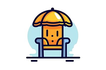 Sticker - beach chair with an umbrella on a sunny day. Generative AI