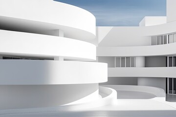 Poster - modern white building with circular balconies against a blue sky background. Generative AI