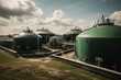 An agribusiness biogas plant for energy production situated in a greenfield. Generative AI
