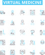 © Nina - Virtual medicine vector line icons set. Virtual, Medicine, Telemedicine, Technology, Online, Healthcare, Doctors illustration outline concept symbols and signs