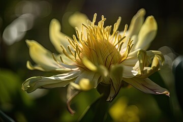 Sticker - close-up of flower, with its petals opening in the morning sun, created with generative ai