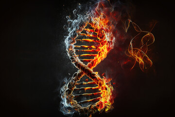Poster - multi-colored dna helix on a black background. Generated by AI