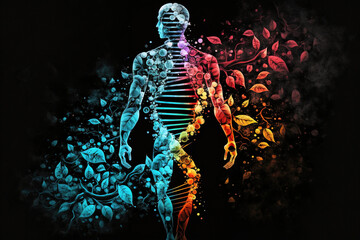 Poster - abstract human silhouette with dna helix. Generated by AI