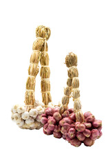 Wall Mural - Bunch of garlic and red shallot or asia red onion isolated on transparent background with clipping path, PNG