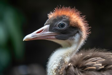 Wall Mural - close-up of newborn bird's feathery fluff and beak, created with generative ai