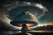 giant mushroom cloud blooming over dark and stormy sky, created with generative ai