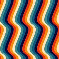 Wall Mural - abstract background of psychedelic groovy wavy line design in 1970s hippie retro style. vector seaml