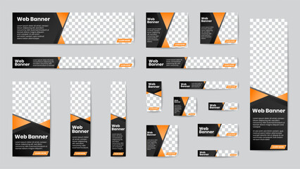 business banner standard size in horizontal and vertical rectangle, and square template set for web 