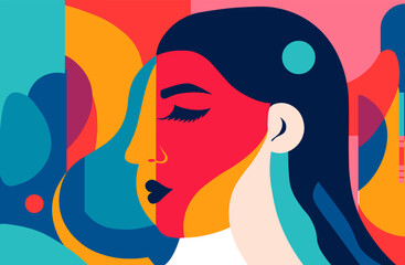 abstract woman face collage in modern vector art design. feminine abstraction poster in colorful pal