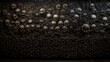 catacomb wall, hundreds of black skulls and bones, high resolution texture. generative AI