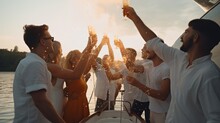 Generative AI, A Group Of People Celebrating On A Boat