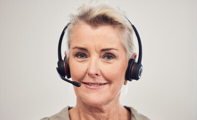 Poster - Shes mastered the sales game all these years. Portrait of a senior businesswoman wearing a headset while working in an office.