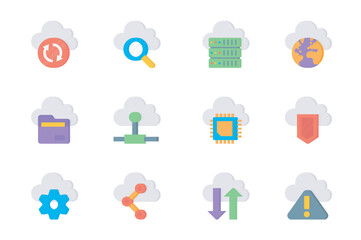 Aufkleber - Computer cloud 3d icons set. Pack flat pictograms of sync, search, server, database, computing, internet, online sharing, chip, protect data and other. Vector elements for mobile app and web design