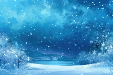 Wall Mural - winter night landscape with trees and stars. Generative AI