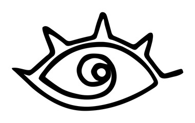 Hand drawn stylized eye design hand painted with ink pen. Png clipart isolated on transparent background