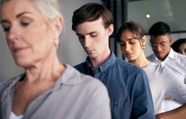 Poster - The whole is other than the sum of the parts. Shot of a group of businesspeople waiting in line.