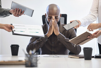Poster - When things get too much, I shut down. Shot of a young businessman looking stressed out in a demanding work environment.