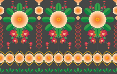 Wall Mural - mandala flower colorful fabric. Geometric ethnic pattern in traditional oriental background Design for carpet,wallpaper,clothing,wrapping,batik,Vector illustration embroidery style.