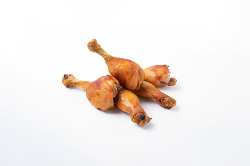 Wall Mural - Delicious baked chicken drumsticks in honey-mustard marinade isolated on white background. Created with Generative AI Technology